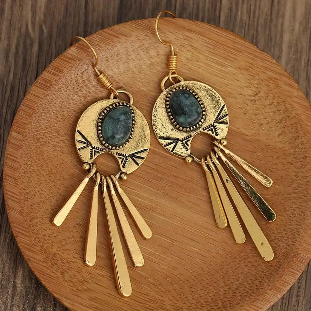 Boho Goldfransen-Scheibenohrringe