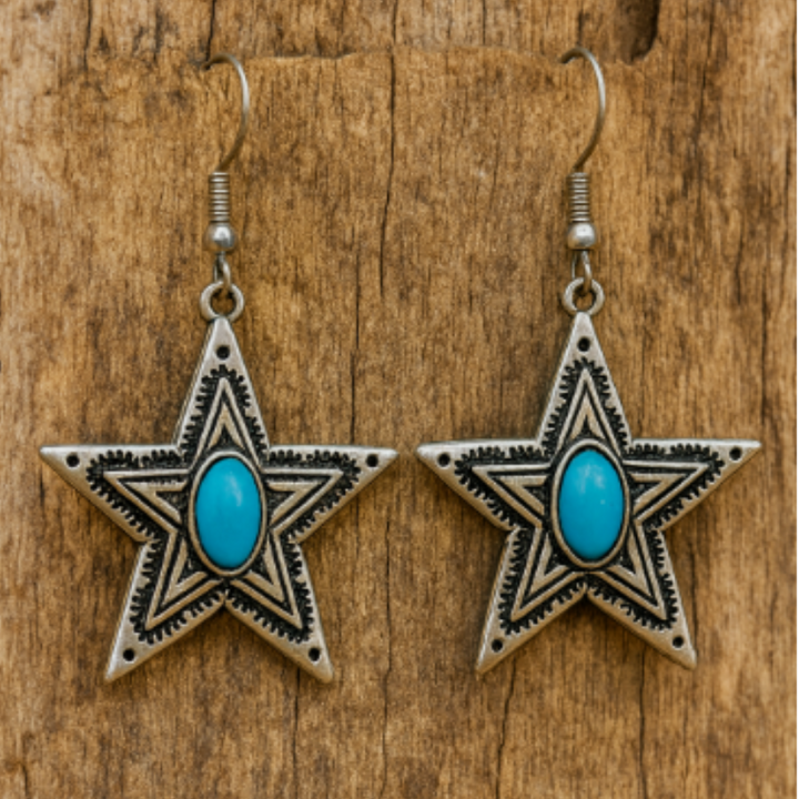 Antik Silber Türkis Stern Ohrringe