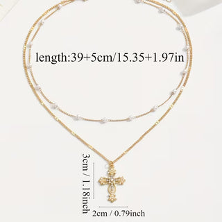 Gelaagde Parel Kruisketting