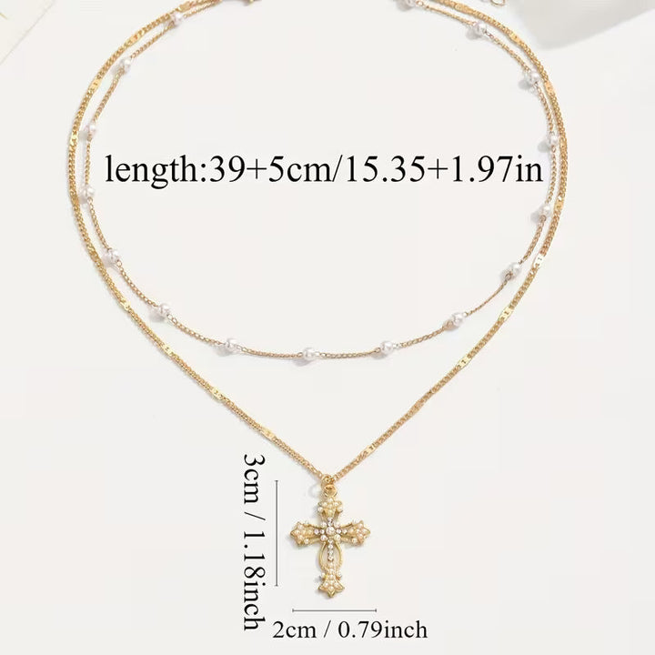Gelaagde Parel Kruisketting