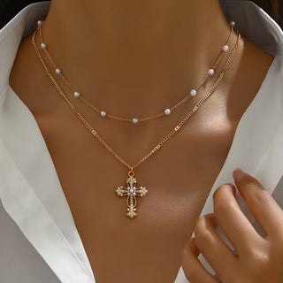 Gelaagde Parel Kruisketting