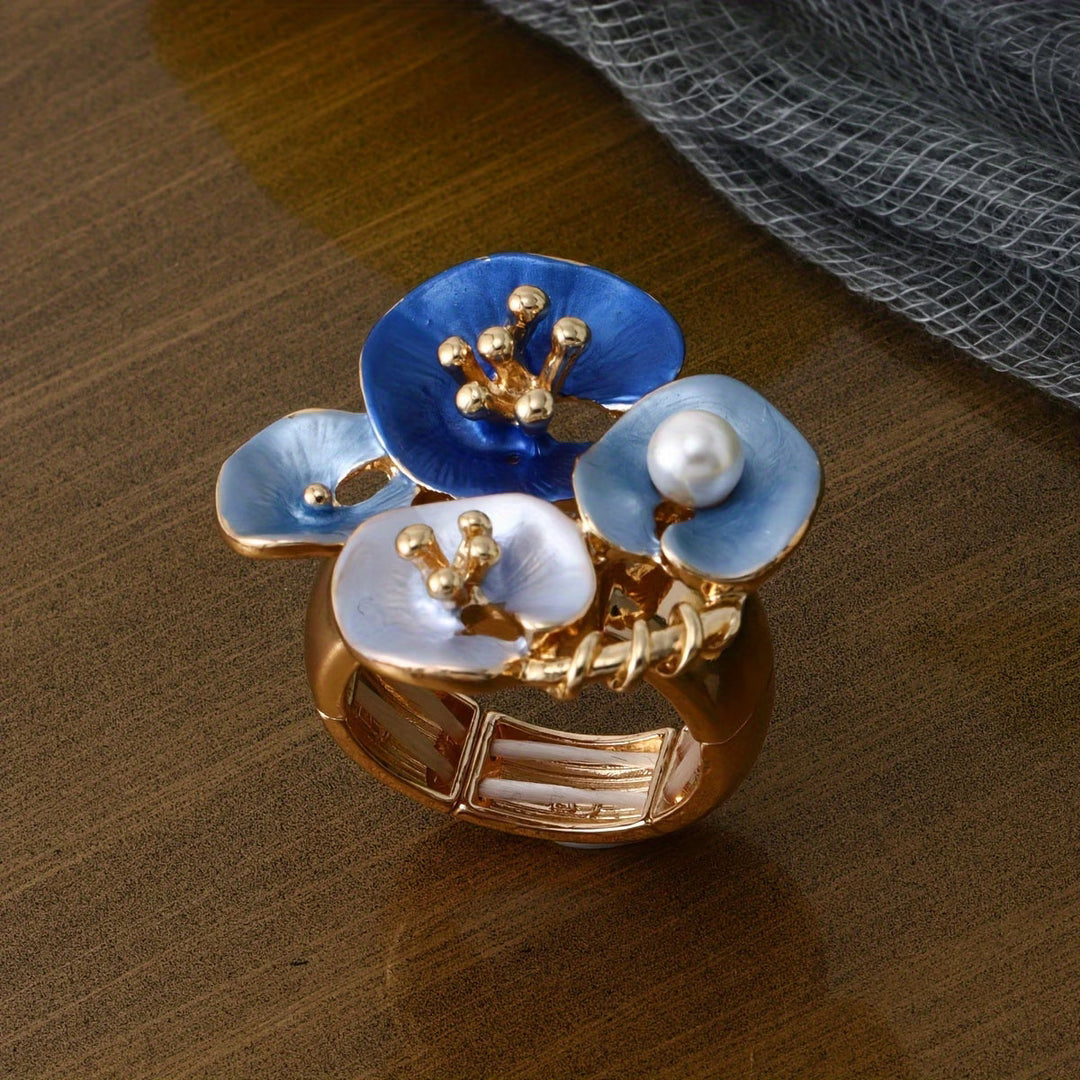 Blauwe Bloemen Parelring