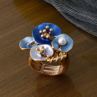 Blauwe Bloemen Parelring