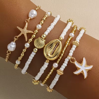 Kust Goud &amp; Parel Armbanden Set van 6