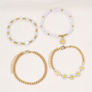 Parel Madelief Stapelarmbanden Set van 4