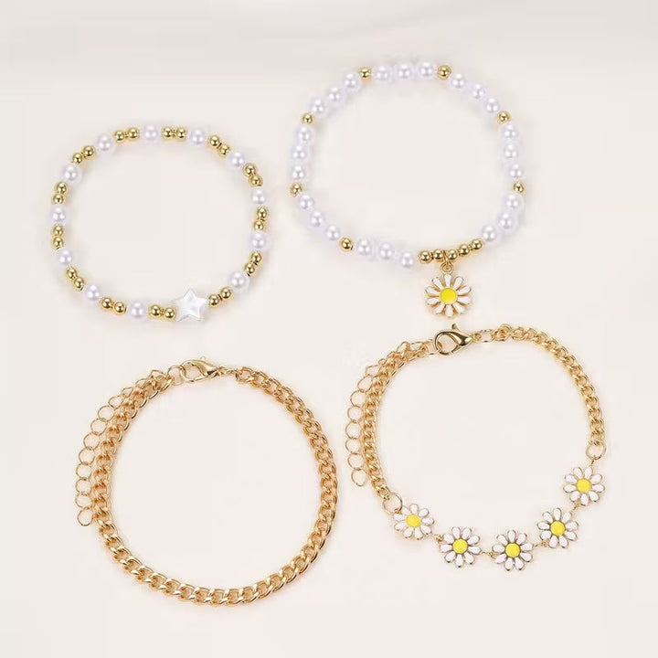 Parel Madelief Stapelarmbanden Set van 4