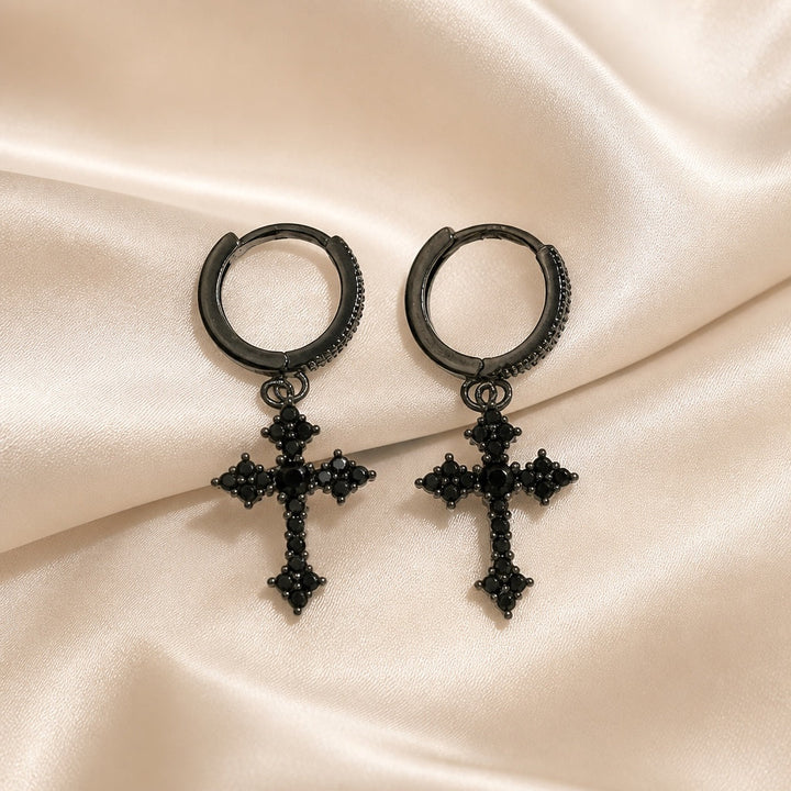 Weissgoldene Kreuz-Ohrringe mit Zirkonia-Einlage