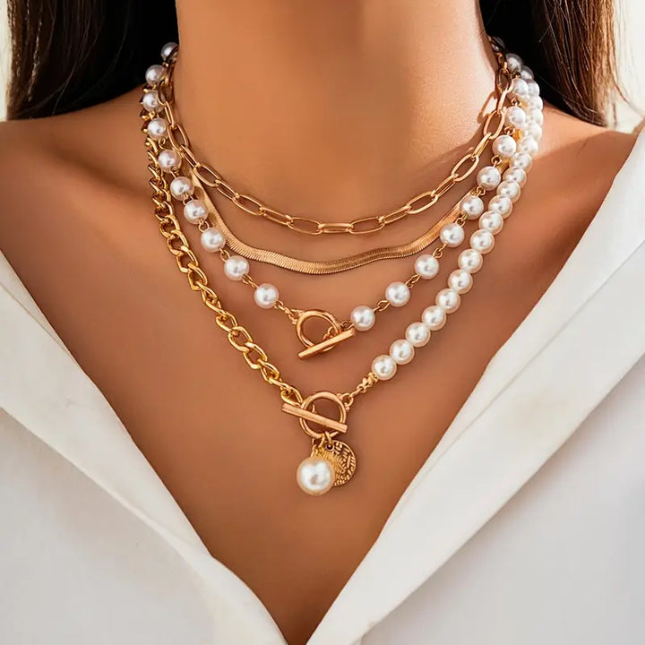 Moderne Gelaagde Parelketting Set
