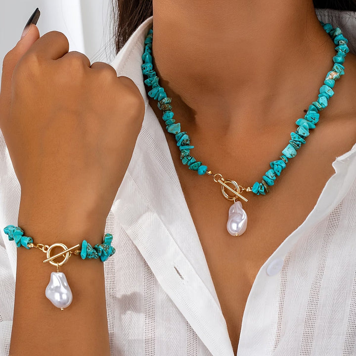 Turkoois Parel Ketting &amp; Armband Set