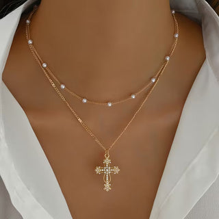 Gelaagde Parel Kruisketting