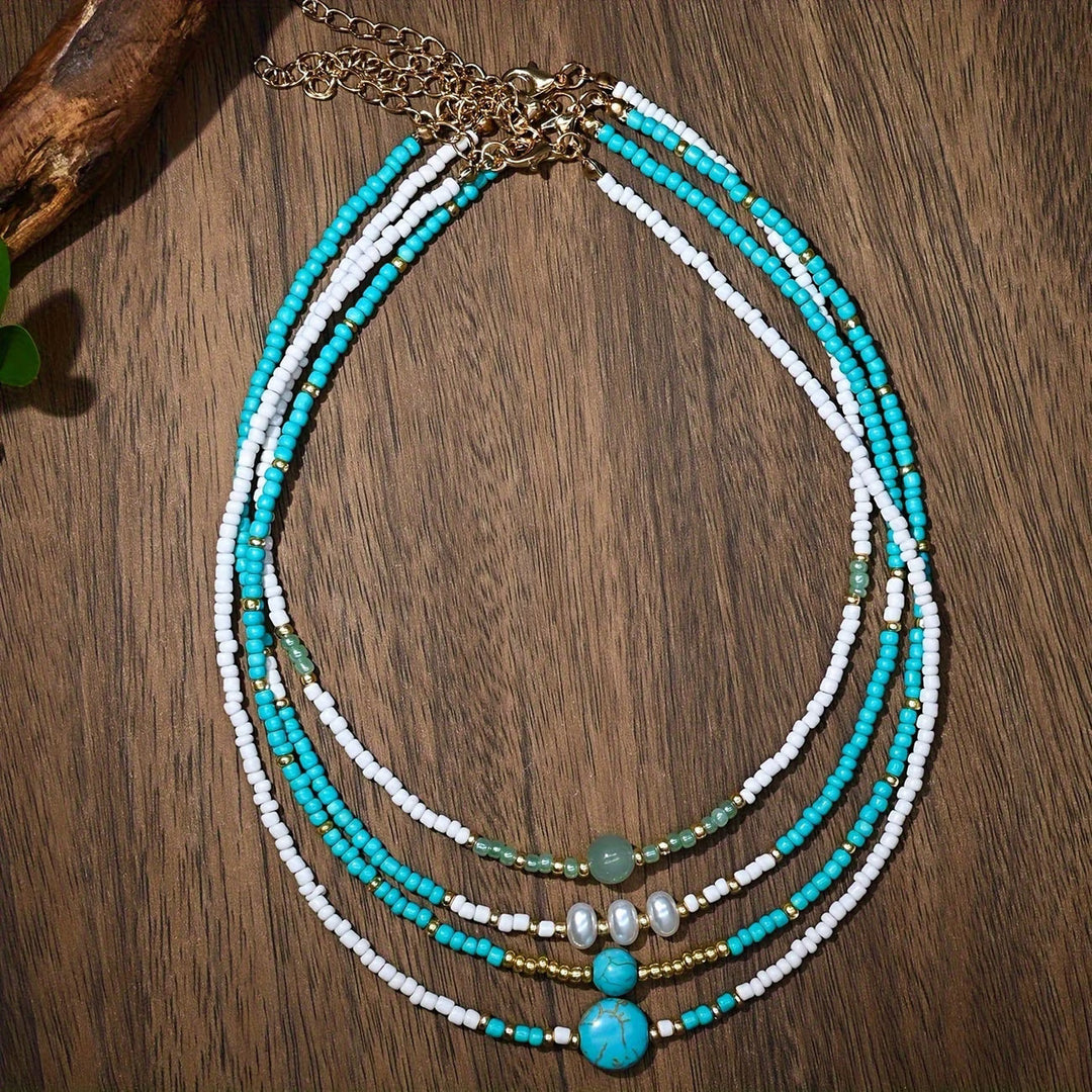 Boho Parel Turkoois Kralenarmbanden Set