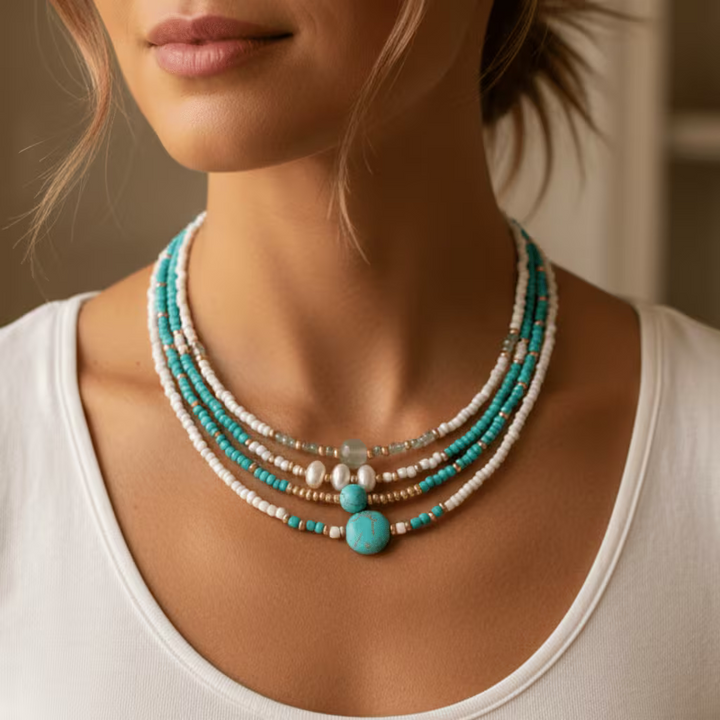 Boho Parel Turkoois Kralenarmbanden Set