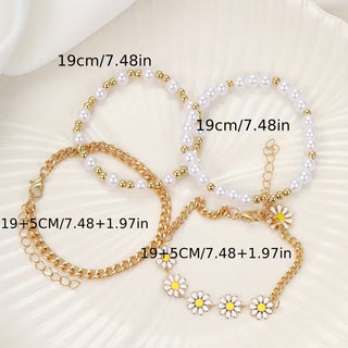Parel Madelief Stapelarmbanden Set van 4