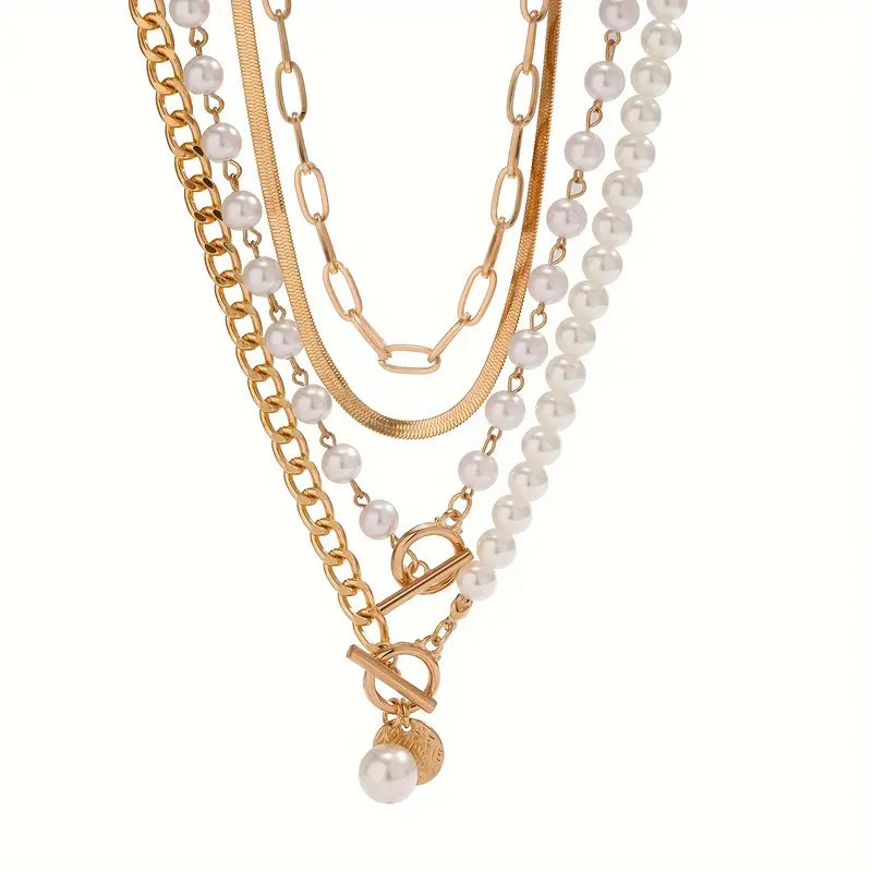 Moderne Gelaagde Parelketting Set