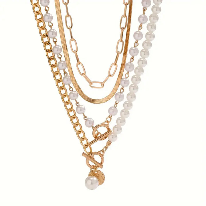 Moderne Gelaagde Parelketting Set