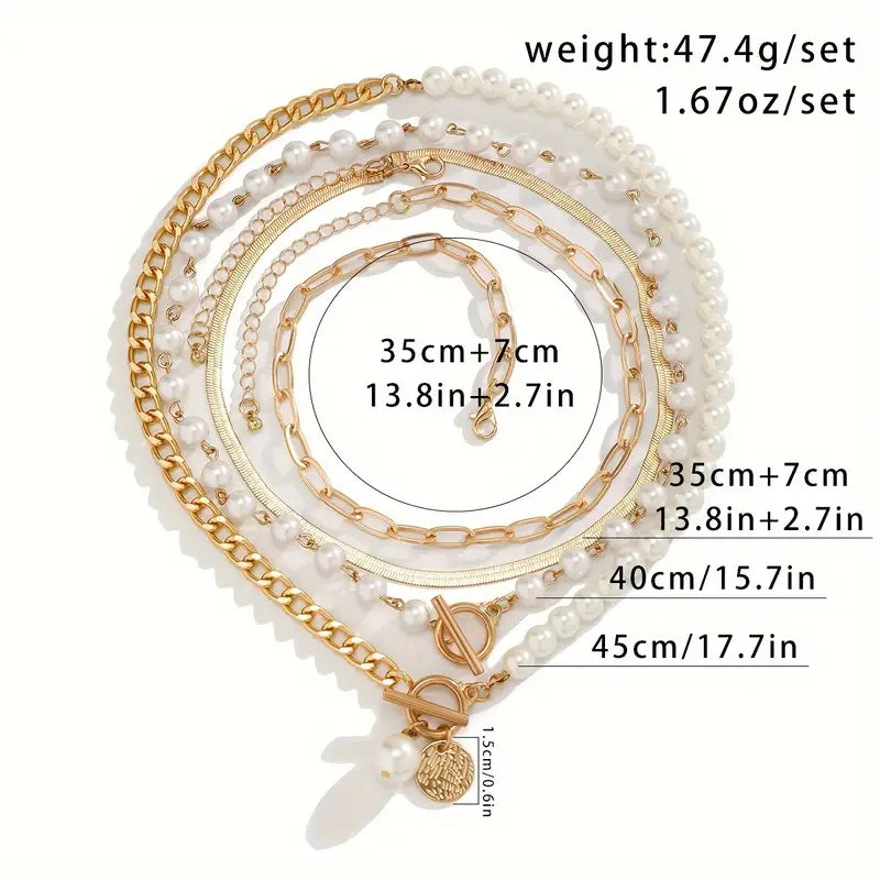 Moderne Gelaagde Parelketting Set