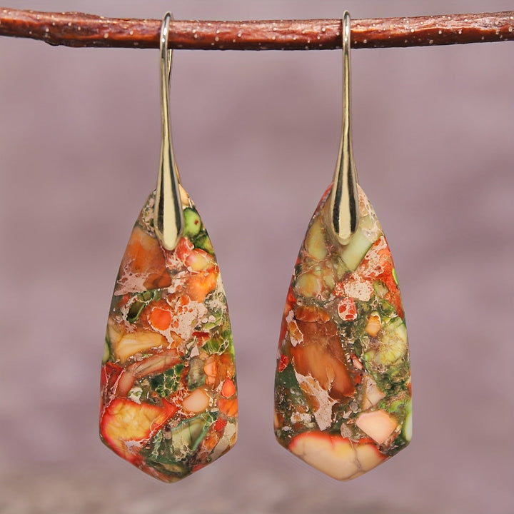 Boho Ohrstecker mit orange-grünen Blumen