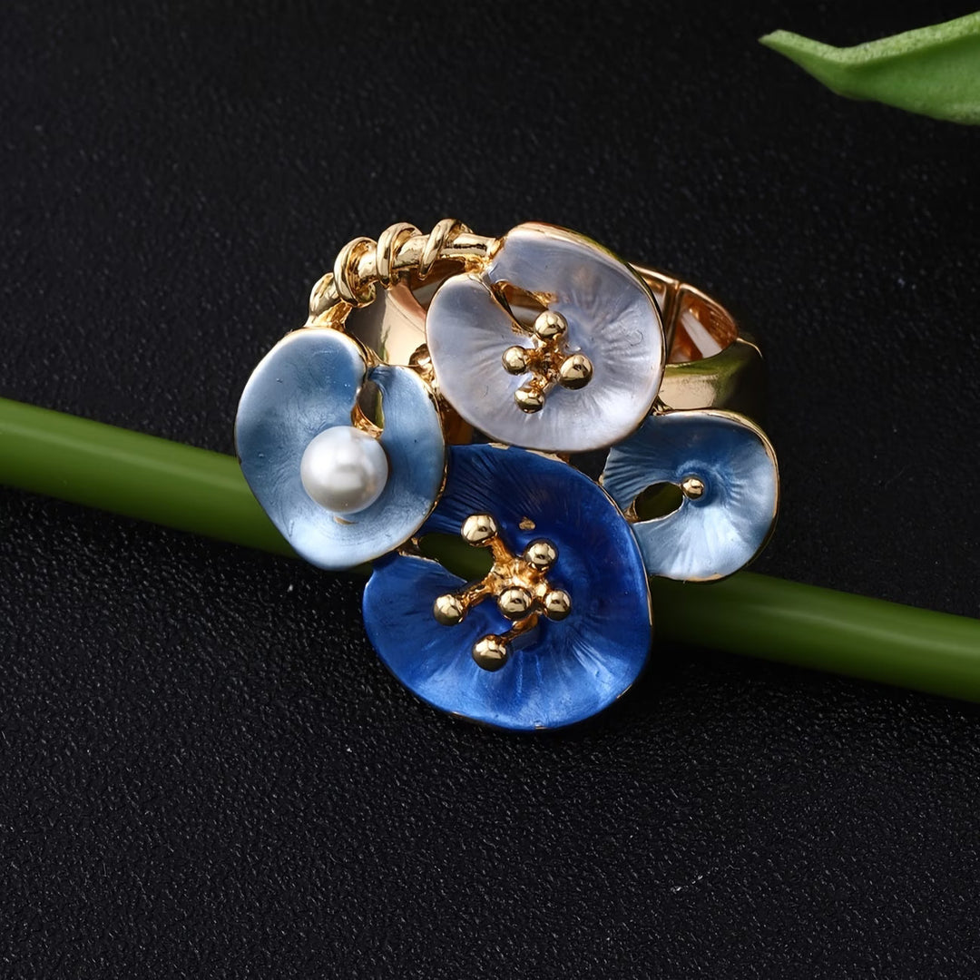Blauwe Bloemen Parelring