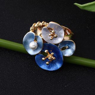 Blauwe Bloemen Parelring