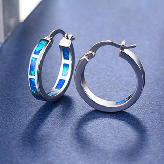 Blaue Opal Kreis-Hoops Ohrringe