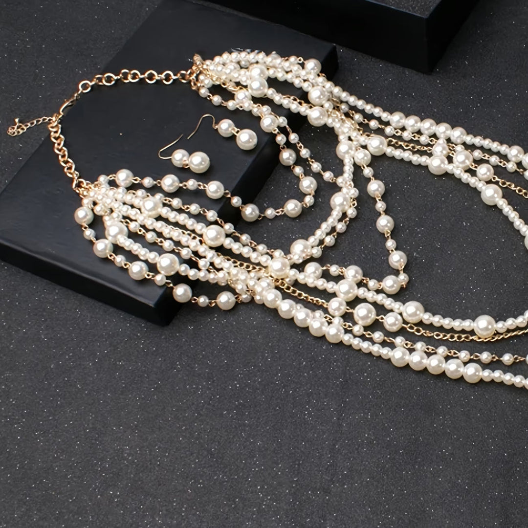Boho Gelaagde Parel Statement Set