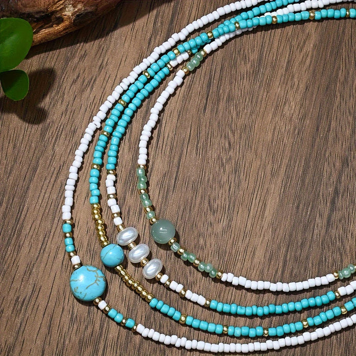 Boho Parel Turkoois Kralenarmbanden Set