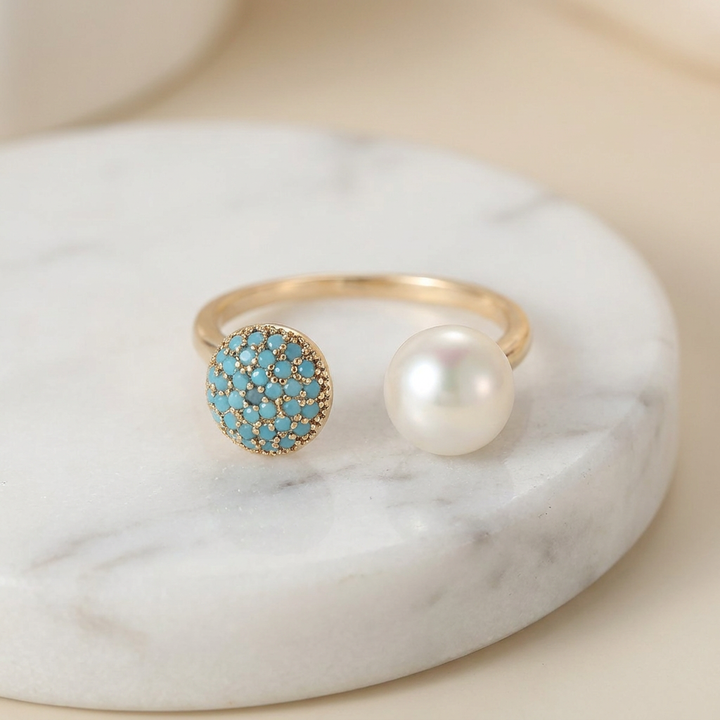 Parel &amp; Turkoois Ring