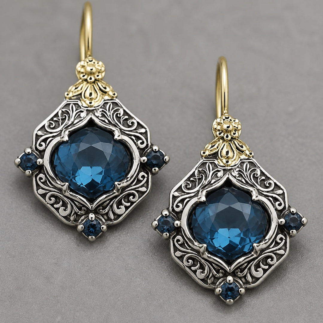 Ohrringe Blauer Kristall Gold-Silber